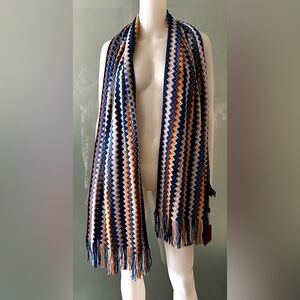 Missoni Chevron Knit Scarf in Navy, Blue, Mustard & Cream made in Italy